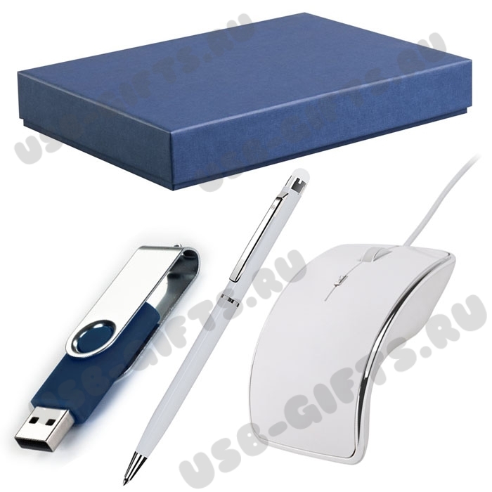 Набор: компьютерная мышь, флешка, стилус ручка, подарочная упаковка под нанесение логотипа