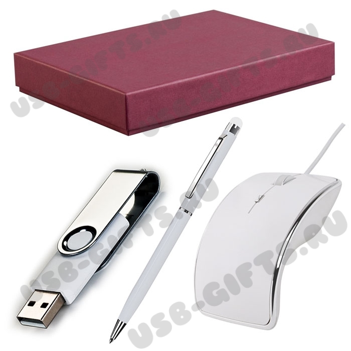 Набор: компьютерная мышь, флеш-накопитель, стилус ручка, подарочная упаковка с логотипом
