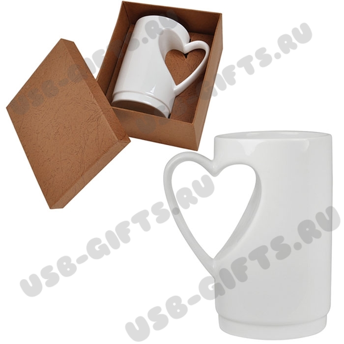 Набор: кружка 300мл «Сердечко» в подарочной упаковке под логотип оптом со склада