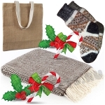 Подарочный накор: плед, носки, сумка (новогодний набор оптом)