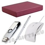 Набор: компьютерная мышь, флеш-накопитель, стилус ручка, подарочная упаковка с логотипом